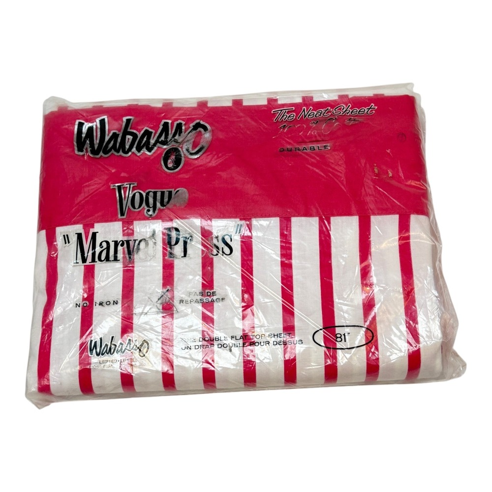 Wabasso Vogue Marvel Press Double Flat Top Sheet Hot Pink Stripe New Vintage 70s